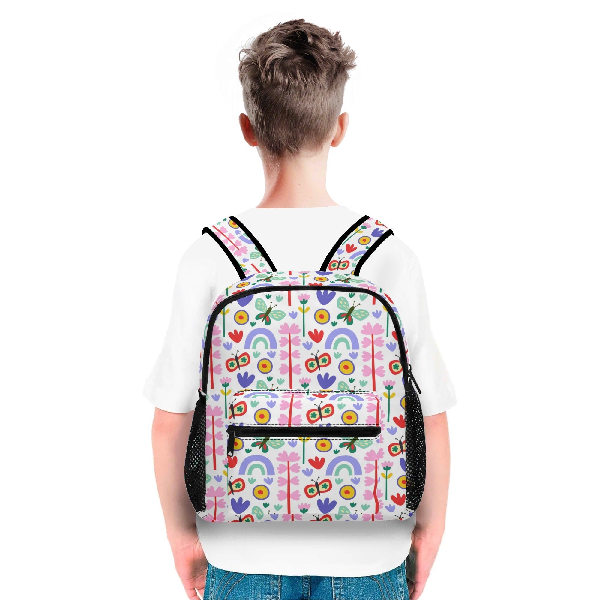 Personalised - Rainbows And Butterflies - Small Kids Backpack, Name On Back Personalised Small Kids Backpack Printed Offshore