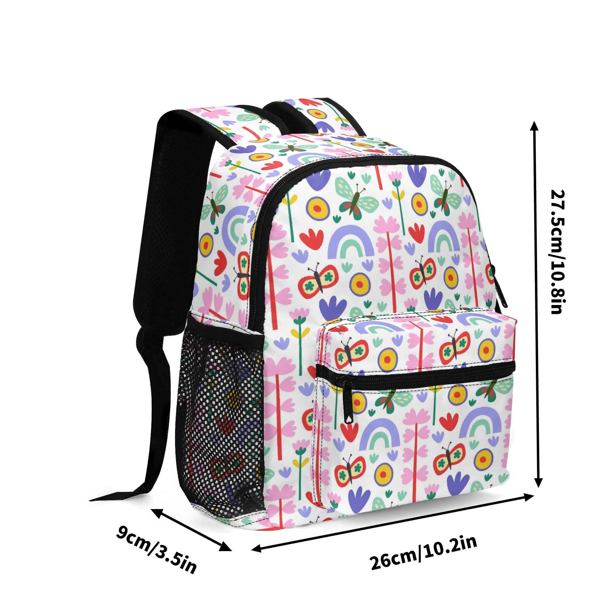 Personalised - Rainbows And Butterflies - Small Kids Backpack, Name On Back Personalised Small Kids Backpack Printed Offshore