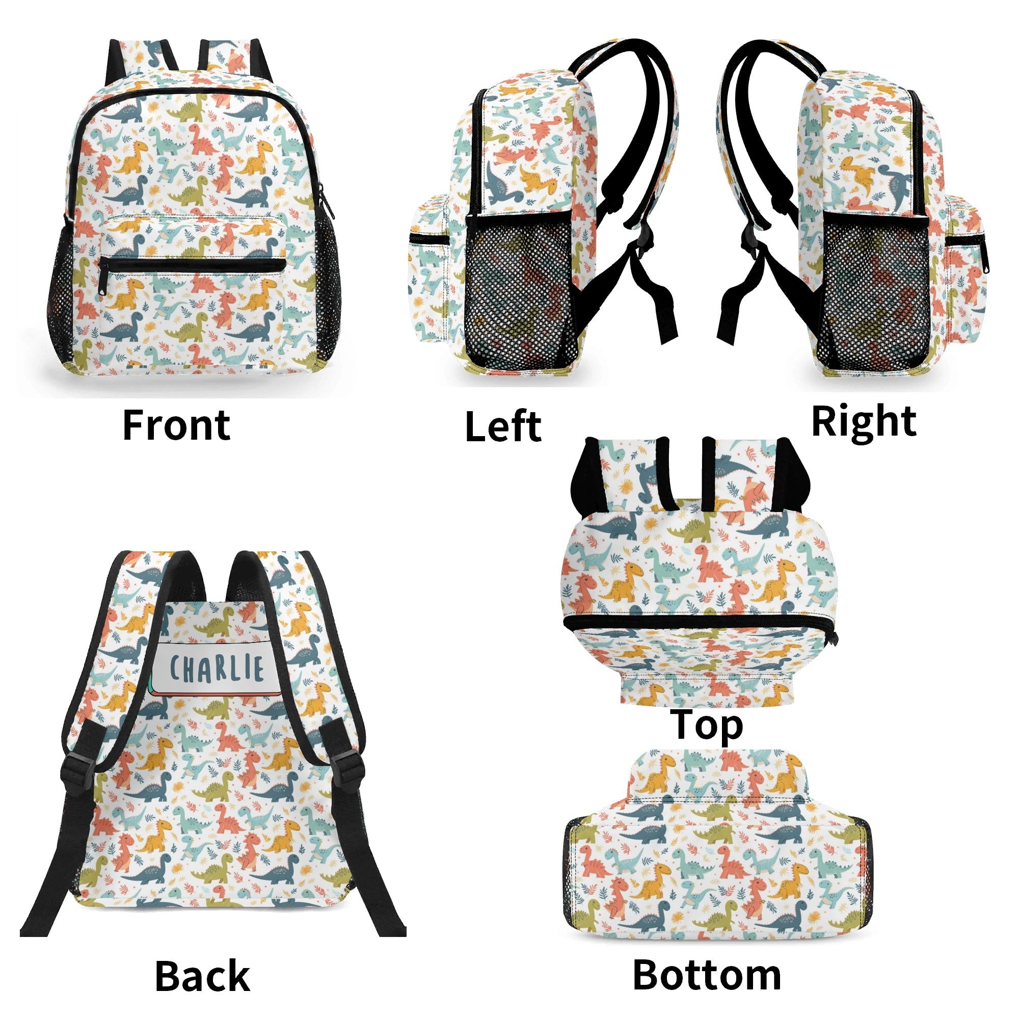 Personalised - Cute Colourful Dinosaurs - Small Kids Backpack, Name On Back Personalised Small Kids Backpack animal Printed Offshore