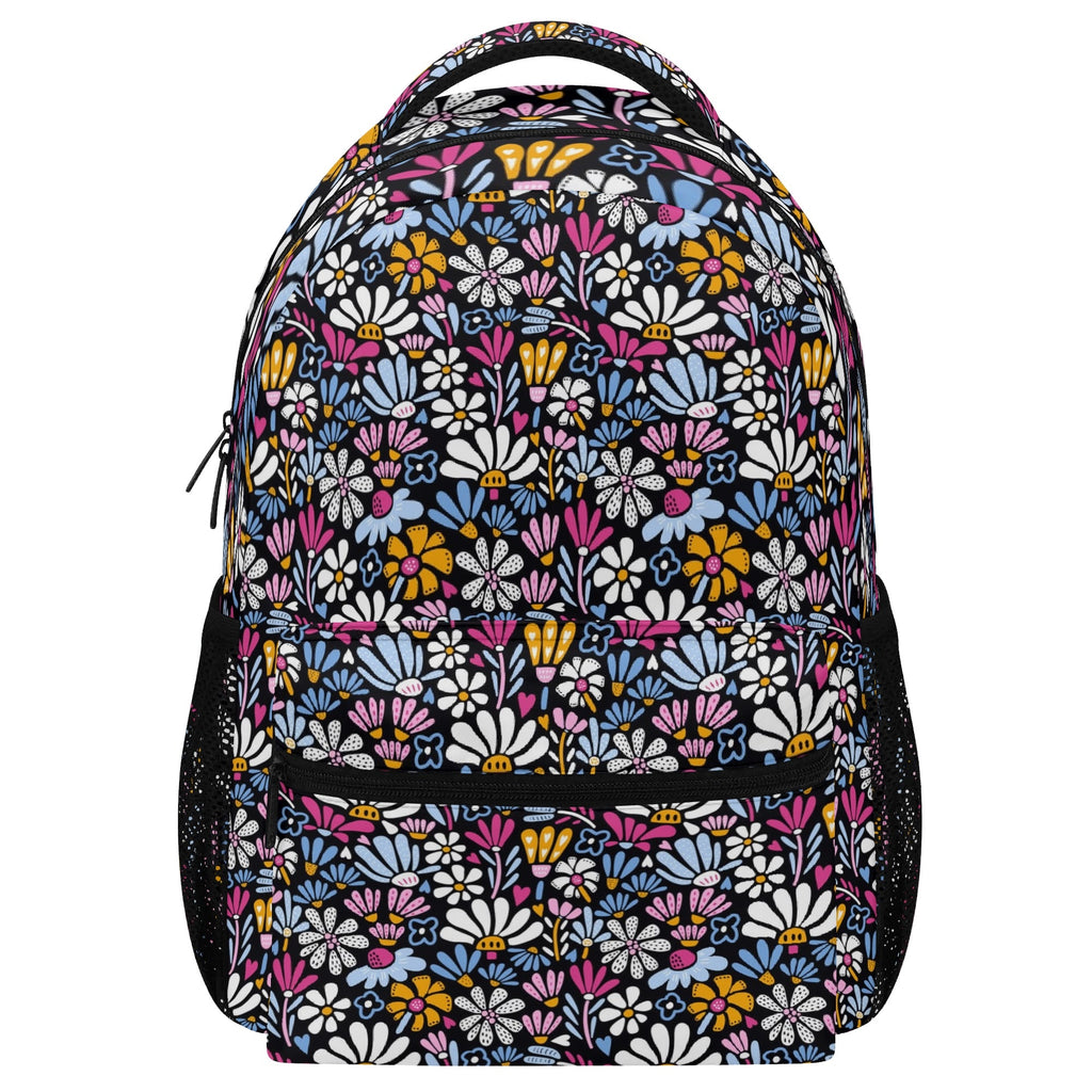 Graphic Flowers On Black 15 Inch School Backpack Default Title School Backpack Plants Printed Offshore