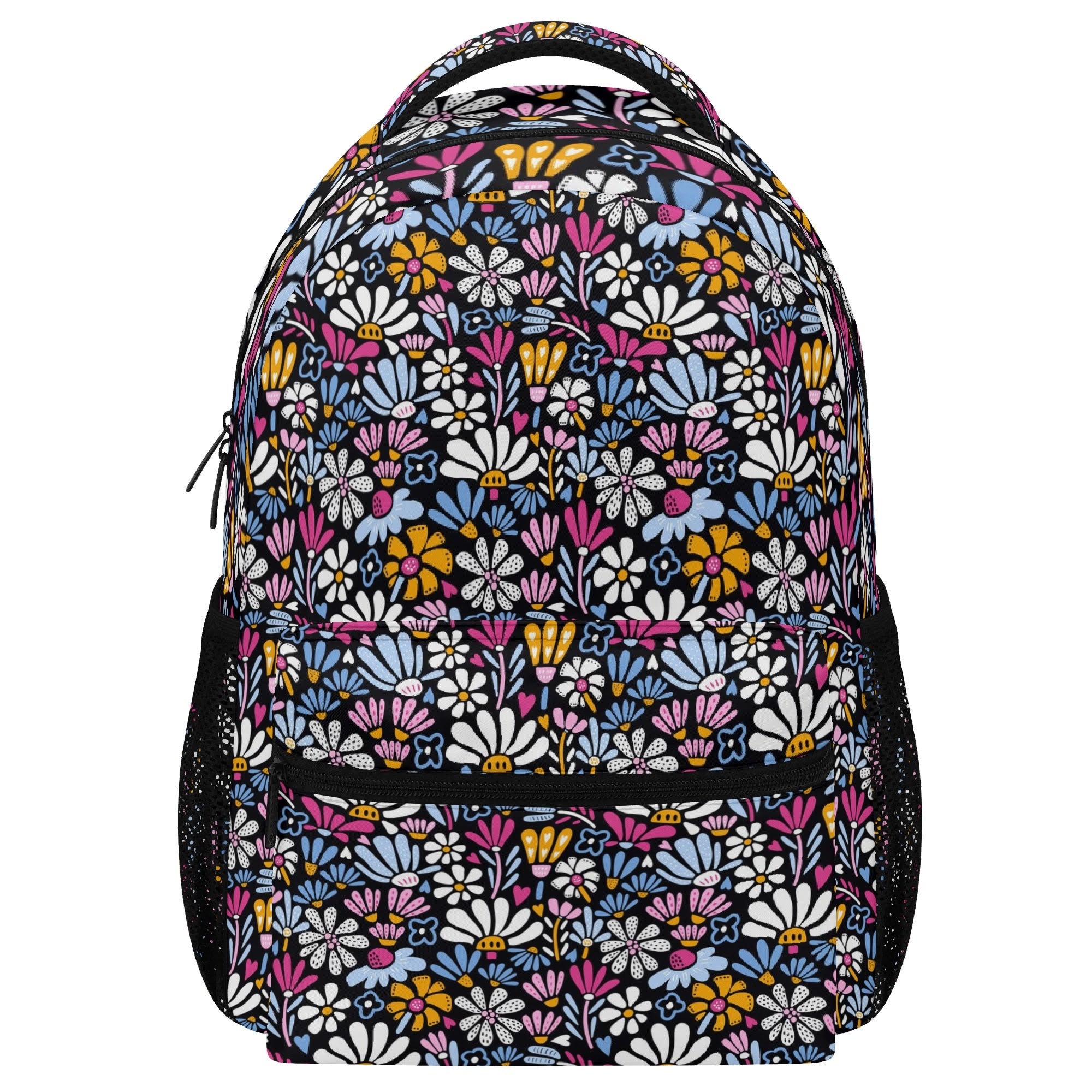 Graphic Flowers On Black 15 Inch School Backpack Default Title School Backpack Plants Printed Offshore