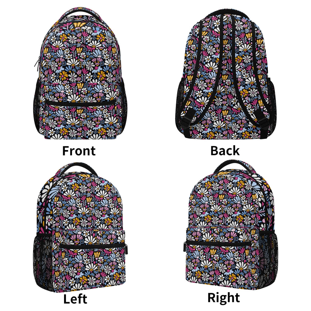 Graphic Flowers On Black 15 Inch School Backpack School Backpack Plants Printed Offshore