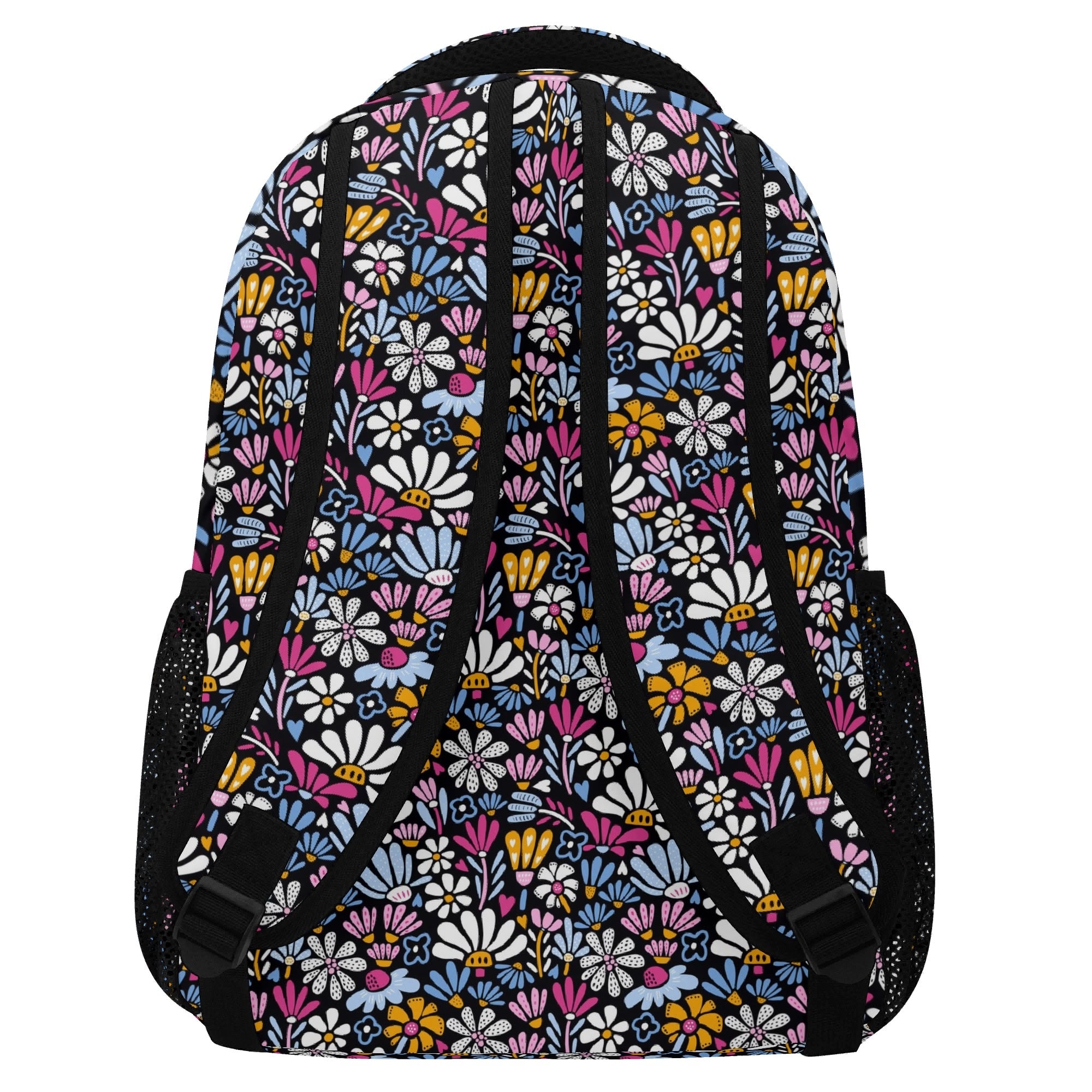 Graphic Flowers On Black 15 Inch School Backpack School Backpack Plants Printed Offshore