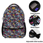 Graphic Flowers On Black 15 Inch School Backpack School Backpack Plants Printed Offshore