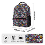 Graphic Flowers On Black 15 Inch School Backpack School Backpack Plants Printed Offshore