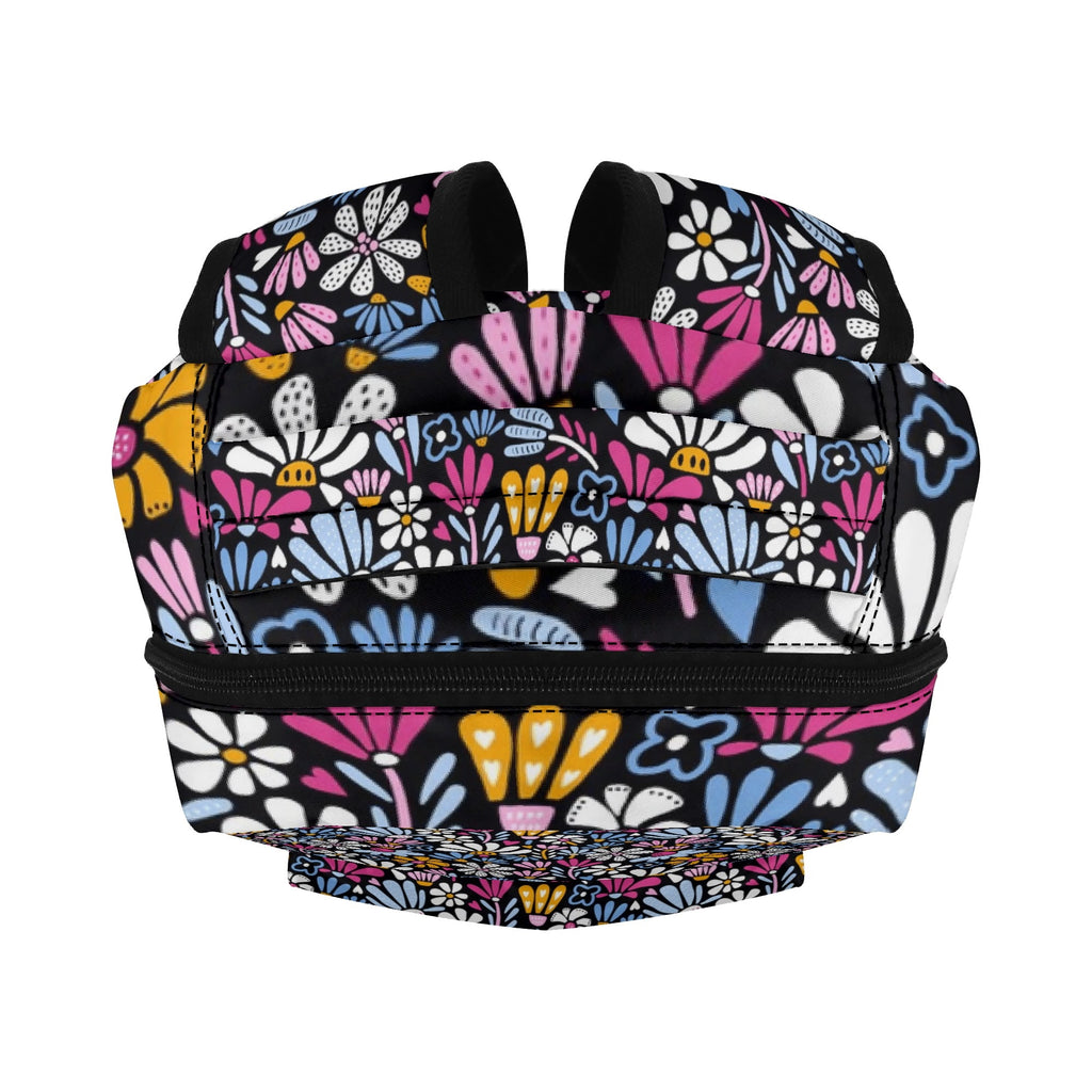 Graphic Flowers On Black 15 Inch School Backpack School Backpack Plants Printed Offshore