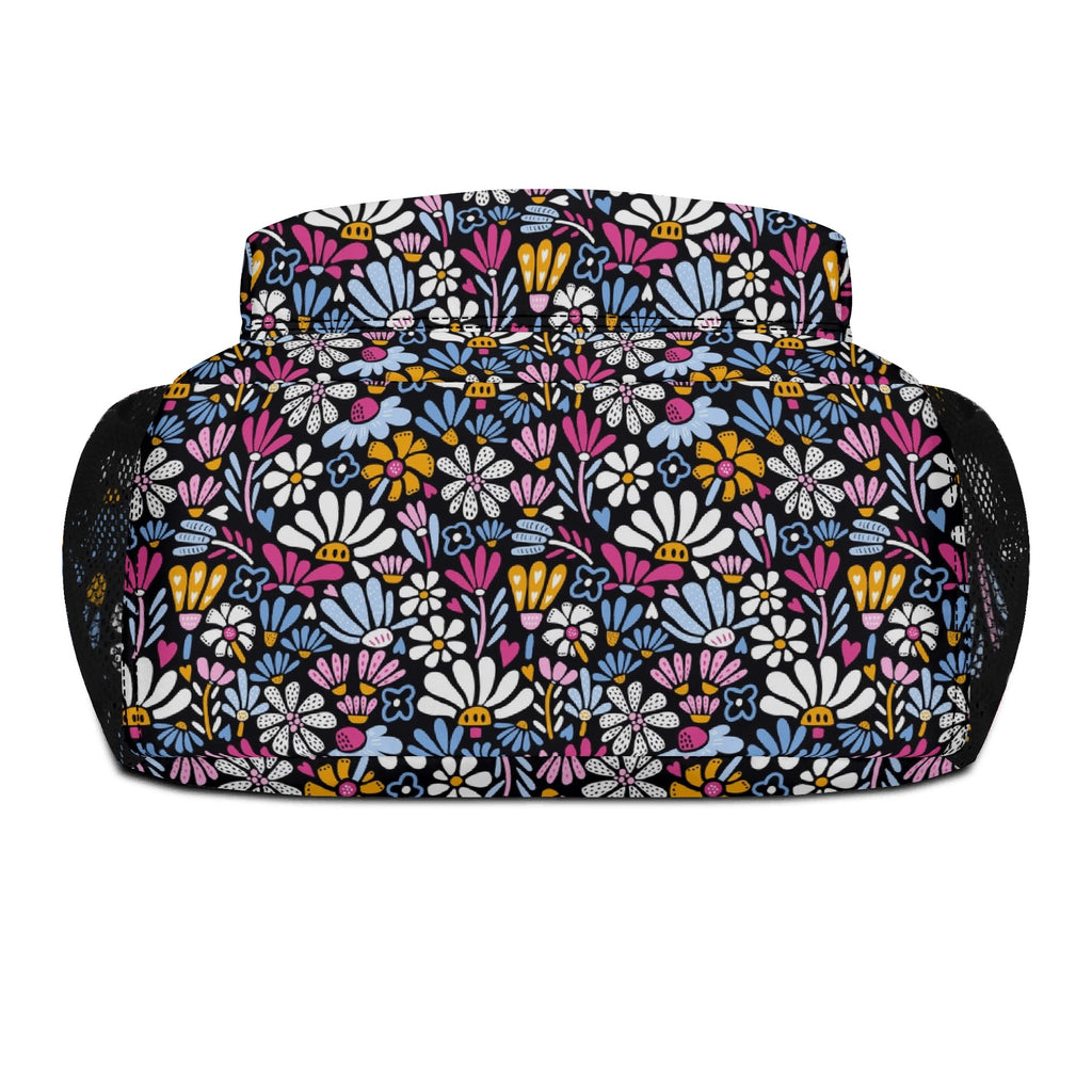 Graphic Flowers On Black 15 Inch School Backpack School Backpack Plants Printed Offshore