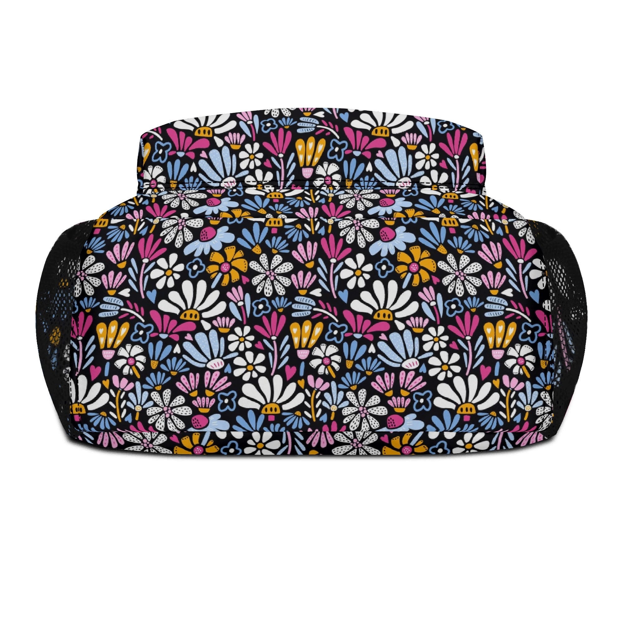 Graphic Flowers On Black 15 Inch School Backpack School Backpack Plants Printed Offshore