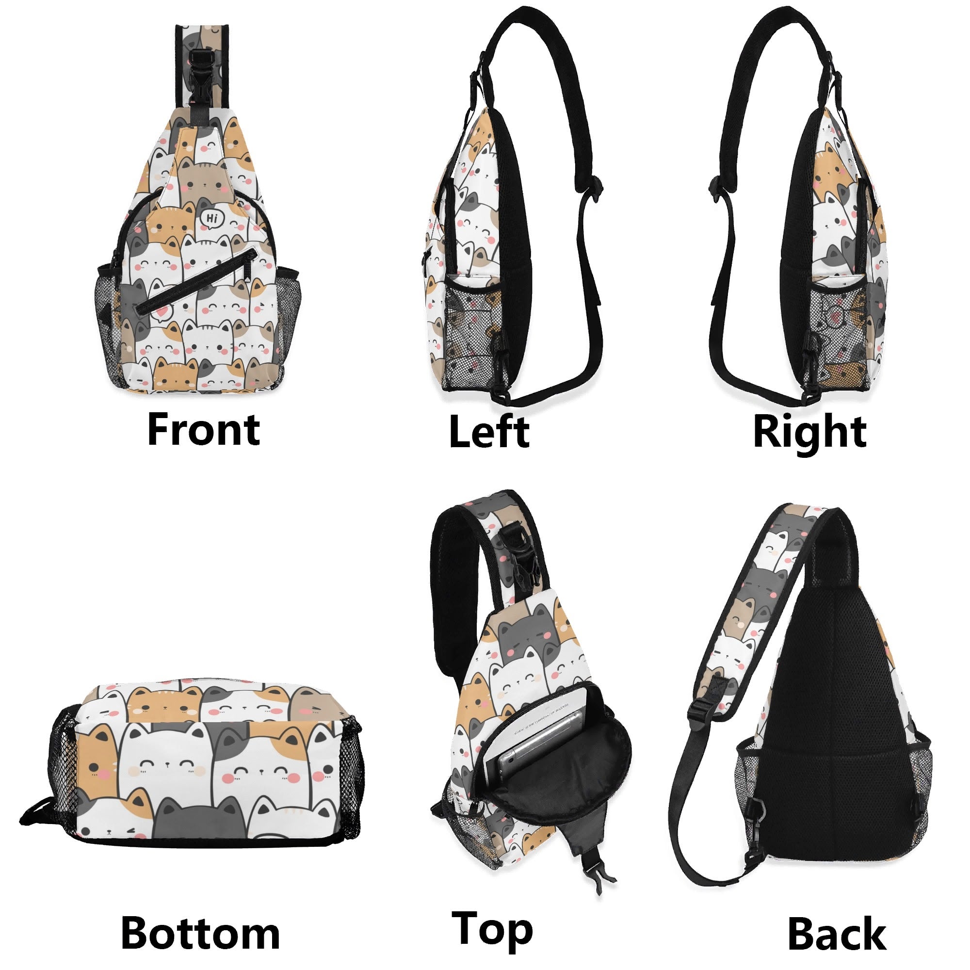 Hi Cat Crowd - Chest Crossbody Bag with Adjustable Strap Chest Crossbody Bag animal Printed Offshore