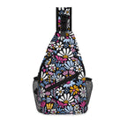 Graphic Flowers On Black Chest Crossbody Bag with Adjustable Strap Default Title Chest Crossbody Bag Plants Printed Offshore