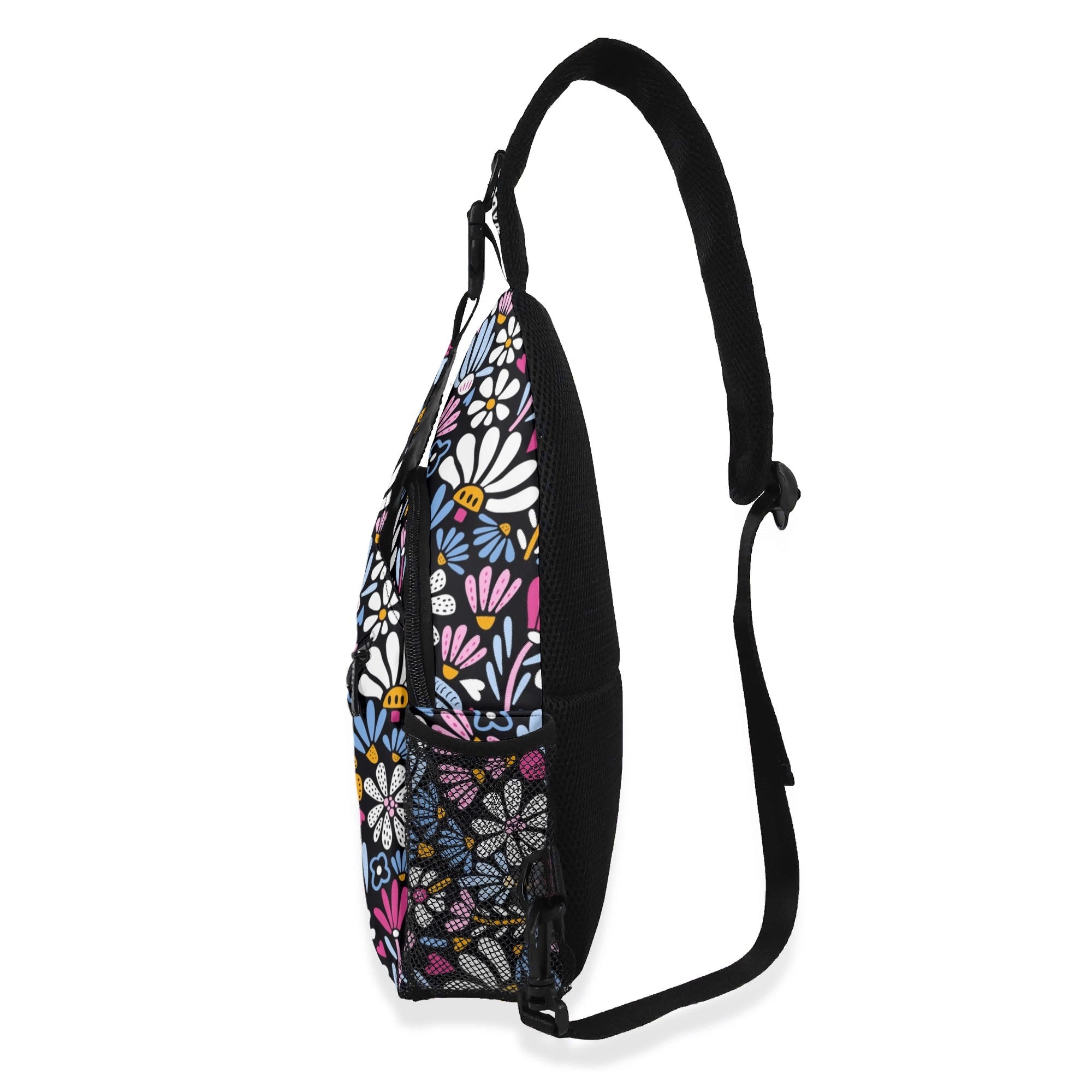 Graphic Flowers On Black Chest Crossbody Bag with Adjustable Strap Chest Crossbody Bag Plants Printed Offshore