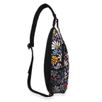 Graphic Flowers On Black Chest Crossbody Bag with Adjustable Strap Chest Crossbody Bag Plants Printed Offshore