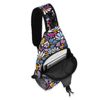 Graphic Flowers On Black Chest Crossbody Bag with Adjustable Strap Chest Crossbody Bag Plants Printed Offshore