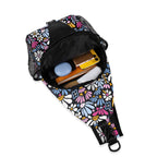 Graphic Flowers On Black Chest Crossbody Bag with Adjustable Strap Chest Crossbody Bag Plants Printed Offshore