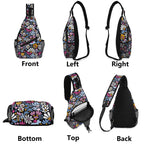 Graphic Flowers On Black Chest Crossbody Bag with Adjustable Strap Chest Crossbody Bag Plants Printed Offshore