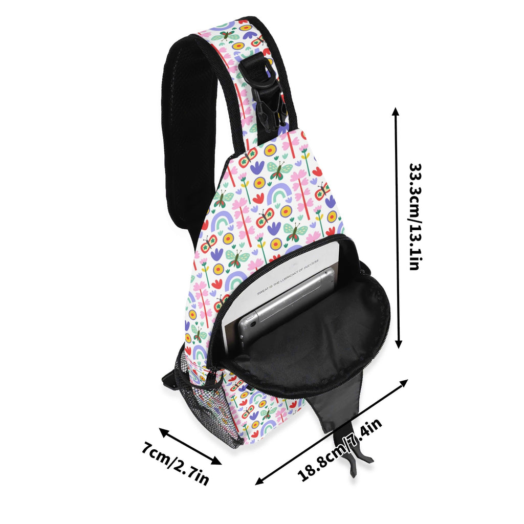 Rainbows And Butterflies Chest Crossbody Bag with Adjustable Strap Chest Crossbody Bag Printed Offshore