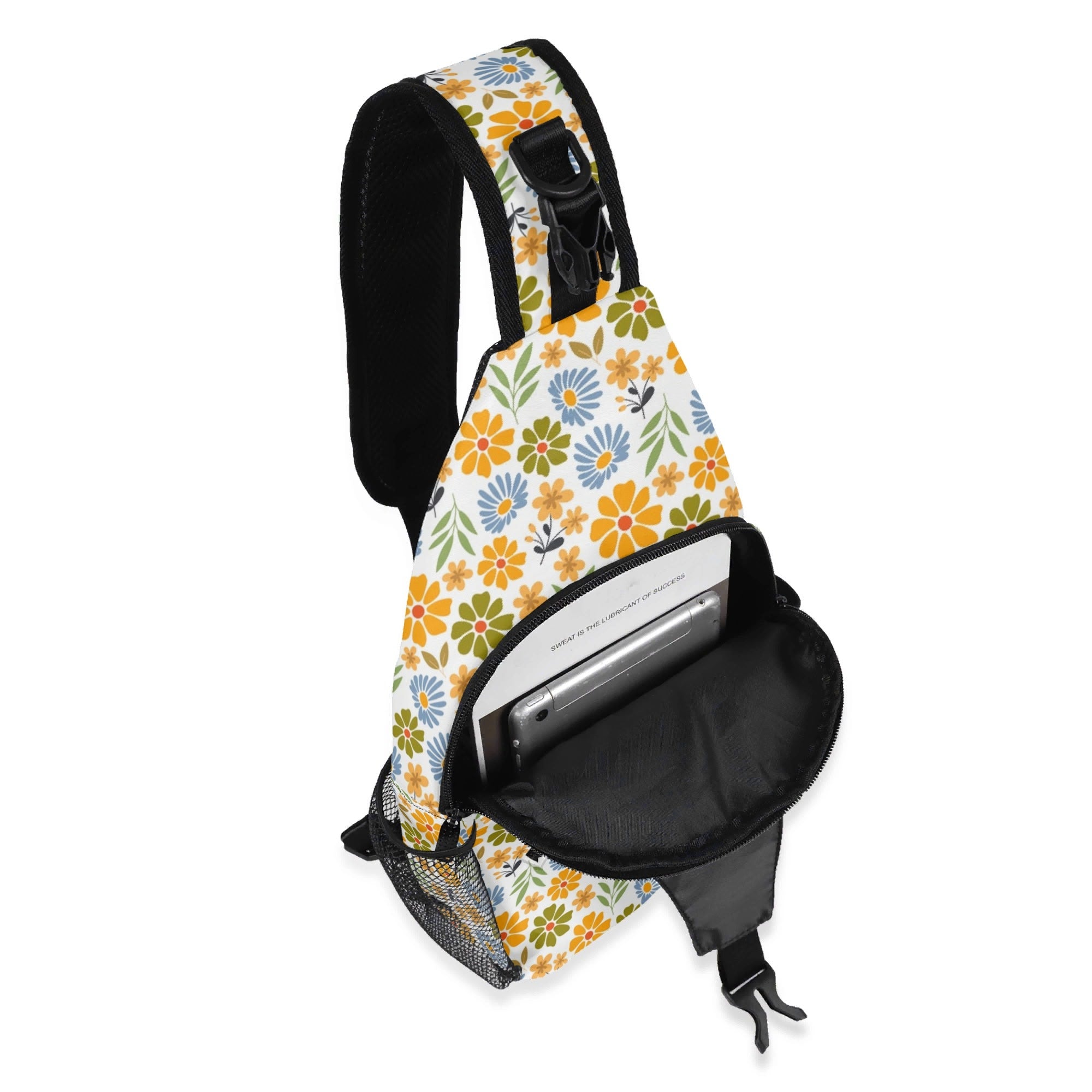 Retro Boho Flowers Chest Crossbody Bag with Adjustable Strap Chest Crossbody Bag Plants Printed Offshore