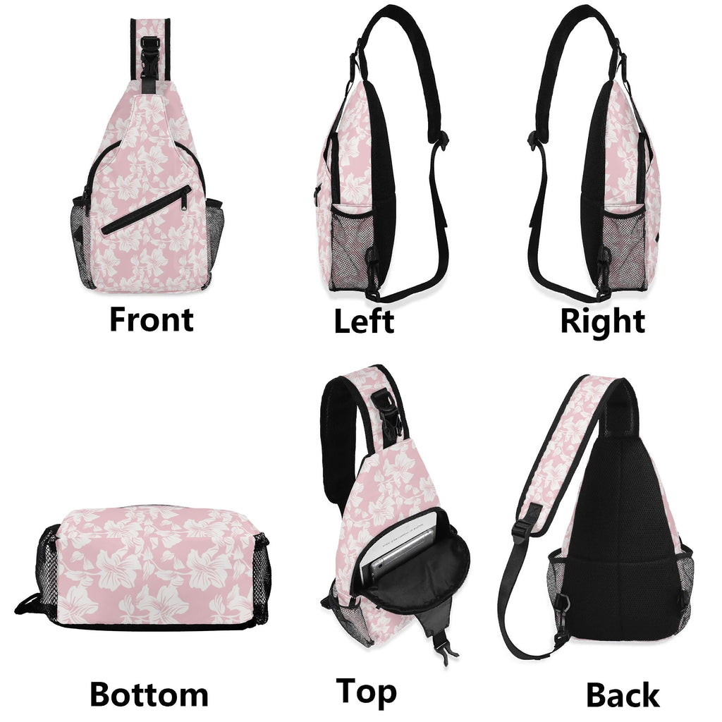 Pink Hawaiian Floral Chest Crossbody Bag with Adjustable Strap Chest Crossbody Bag Plants Printed Offshore