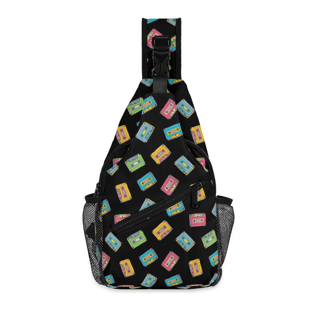 Colourful Cassettes Chest Crossbody Bag with Adjustable Strap Default Title Chest Crossbody Bag Music Printed Offshore Retro