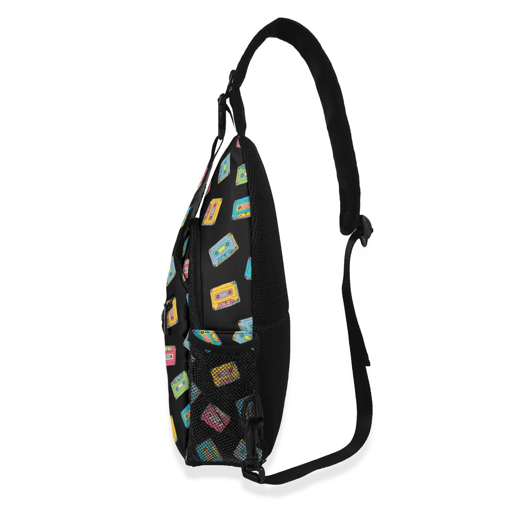 Colourful Cassettes Chest Crossbody Bag with Adjustable Strap Chest Crossbody Bag Music Printed Offshore Retro