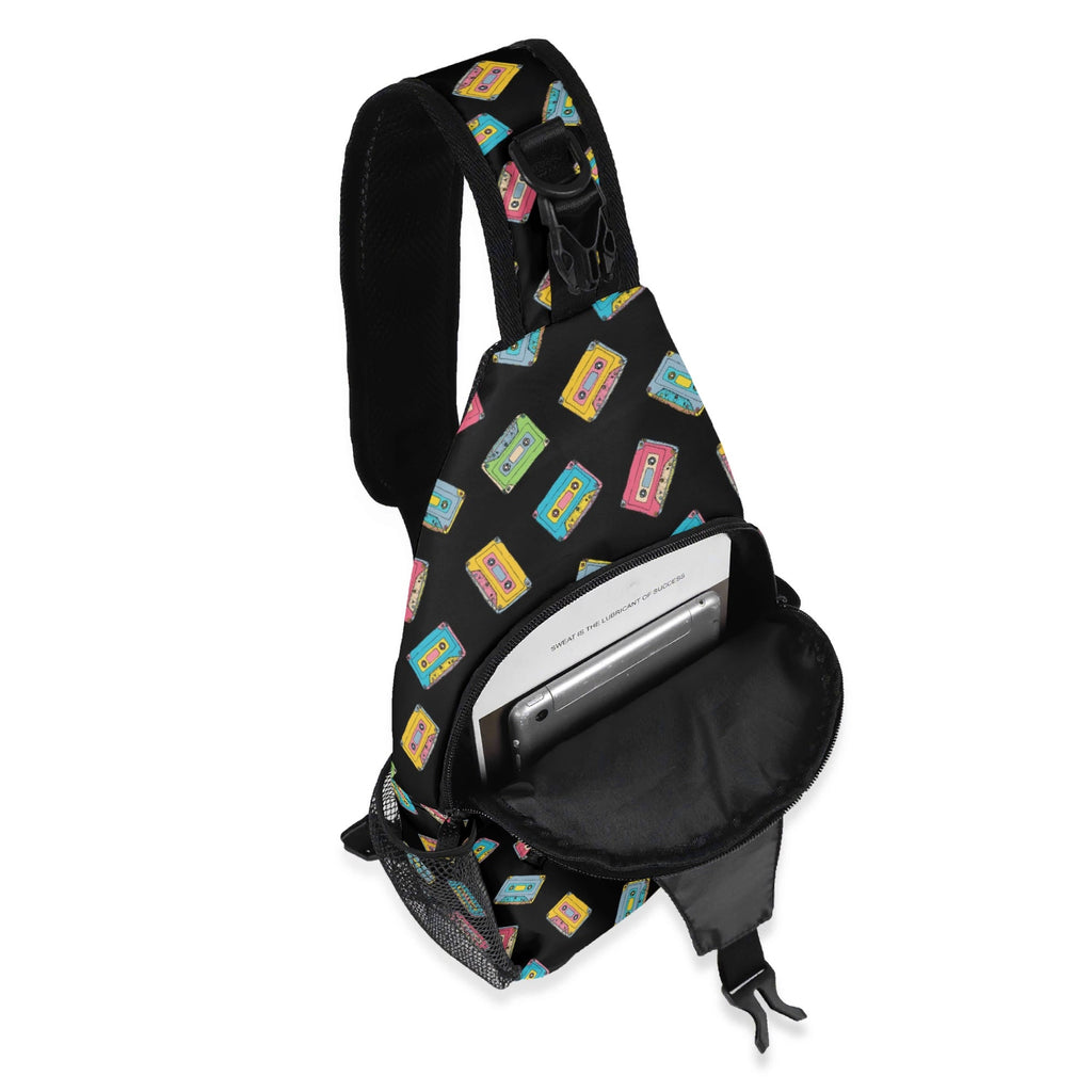 Colourful Cassettes Chest Crossbody Bag with Adjustable Strap Chest Crossbody Bag Music Printed Offshore Retro