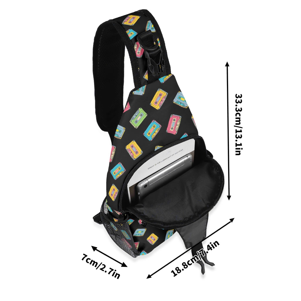 Colourful Cassettes Chest Crossbody Bag with Adjustable Strap Chest Crossbody Bag Music Printed Offshore Retro