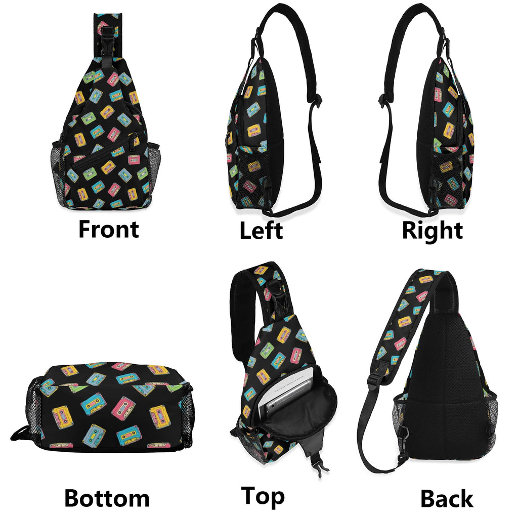Colourful Cassettes Chest Crossbody Bag with Adjustable Strap Chest Crossbody Bag Music Printed Offshore Retro