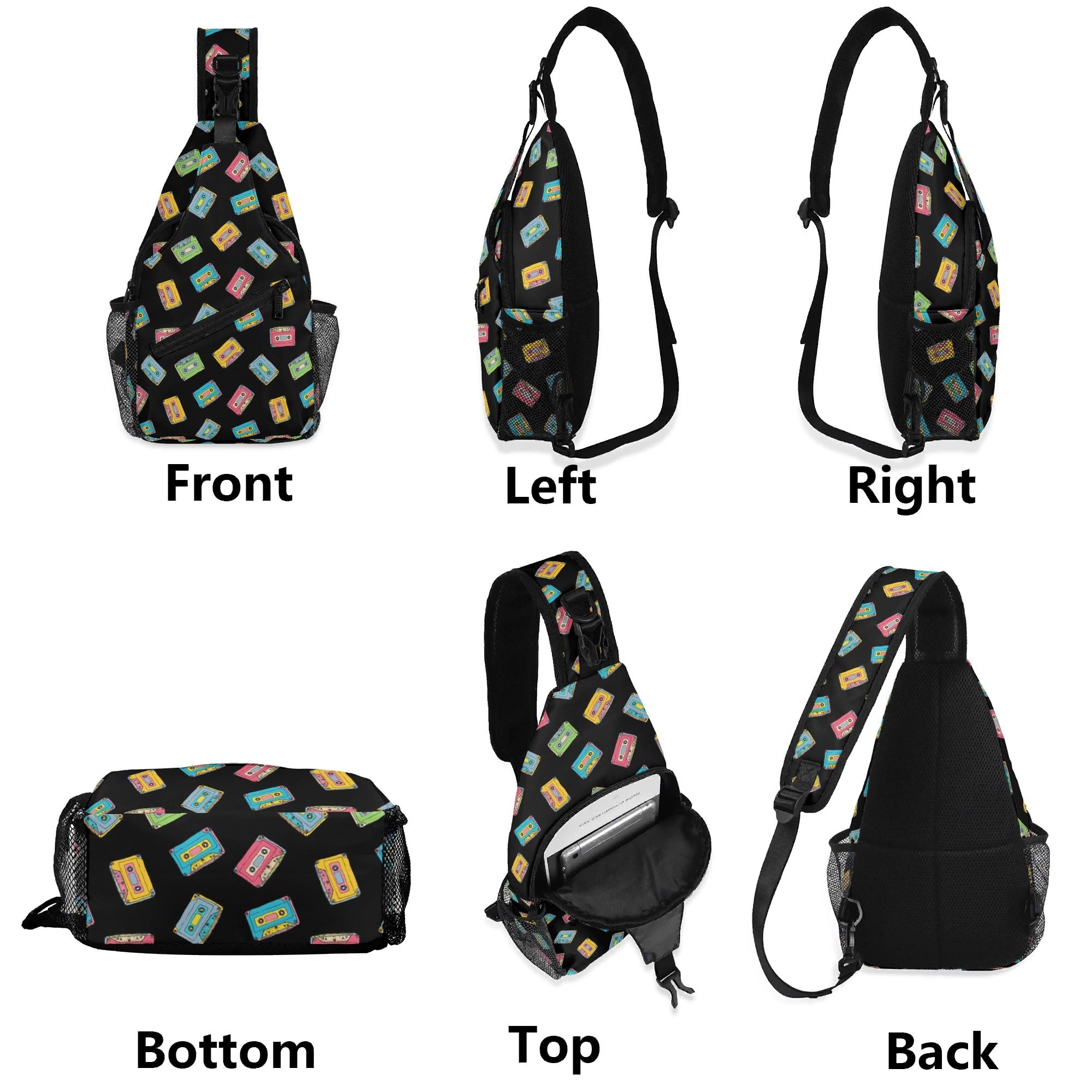 Colourful Cassettes Chest Crossbody Bag with Adjustable Strap Chest Crossbody Bag Music Printed Offshore Retro