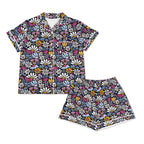 Graphic Flowers On Black Womens Short Sleeve 2-Piece Pyjama Set Women's Short Sleeve Pyjamas Printed Offshore