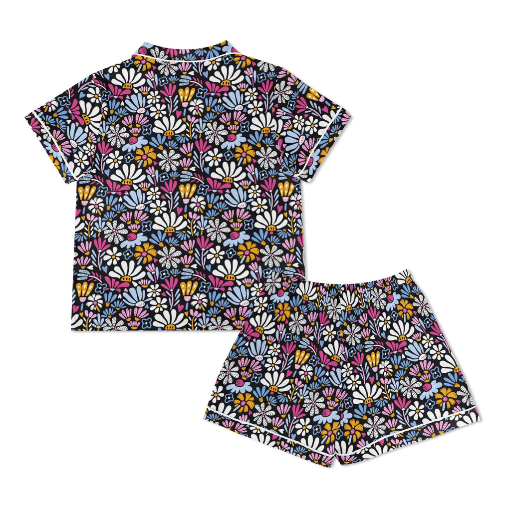 Graphic Flowers On Black Womens Short Sleeve 2-Piece Pyjama Set Women's Short Sleeve Pyjamas Printed Offshore