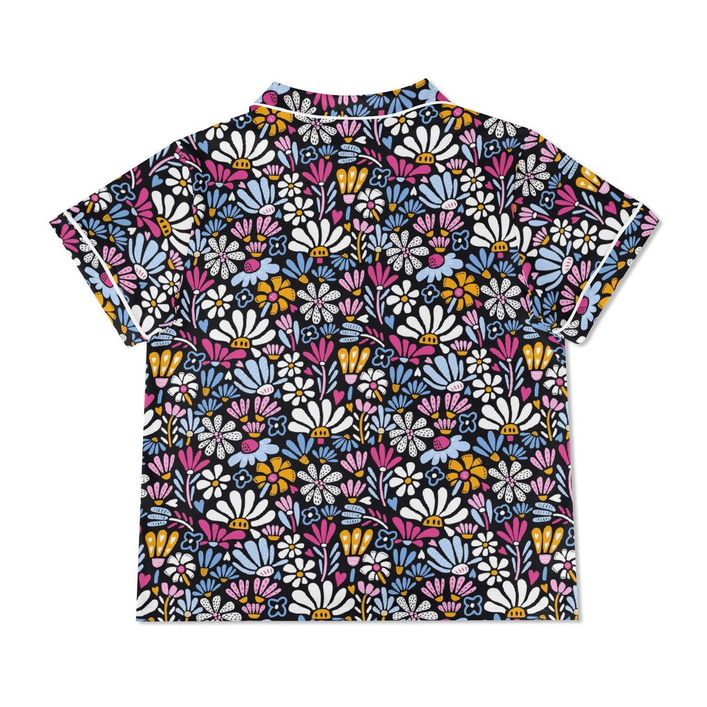 Graphic Flowers On Black Womens Short Sleeve 2-Piece Pyjama Set Women's Short Sleeve Pyjamas Printed Offshore