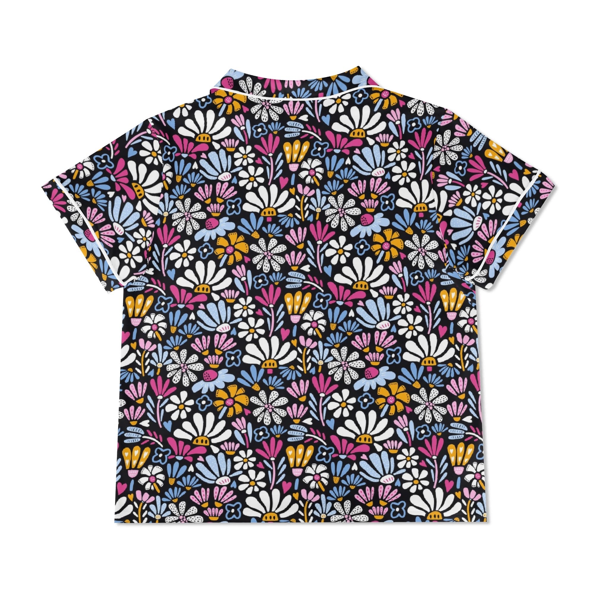 Graphic Flowers On Black Womens Short Sleeve 2-Piece Pyjama Set Women's Short Sleeve Pyjamas Printed Offshore