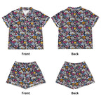 Graphic Flowers On Black Womens Short Sleeve 2-Piece Pyjama Set Women's Short Sleeve Pyjamas Printed Offshore