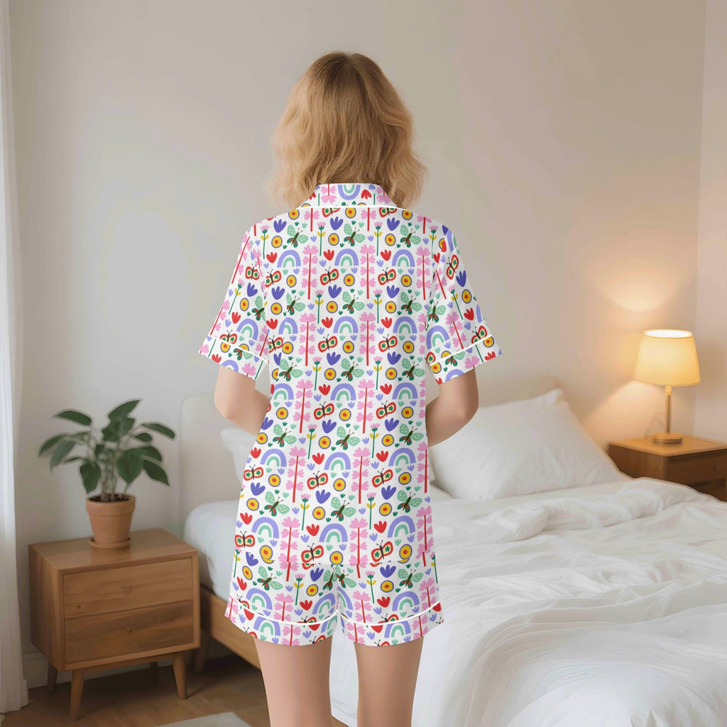 Rainbows And Butterflies Womens Short Sleeve 2-Piece Pyjama Set Women's Short Sleeve Pyjamas animal Printed Offshore