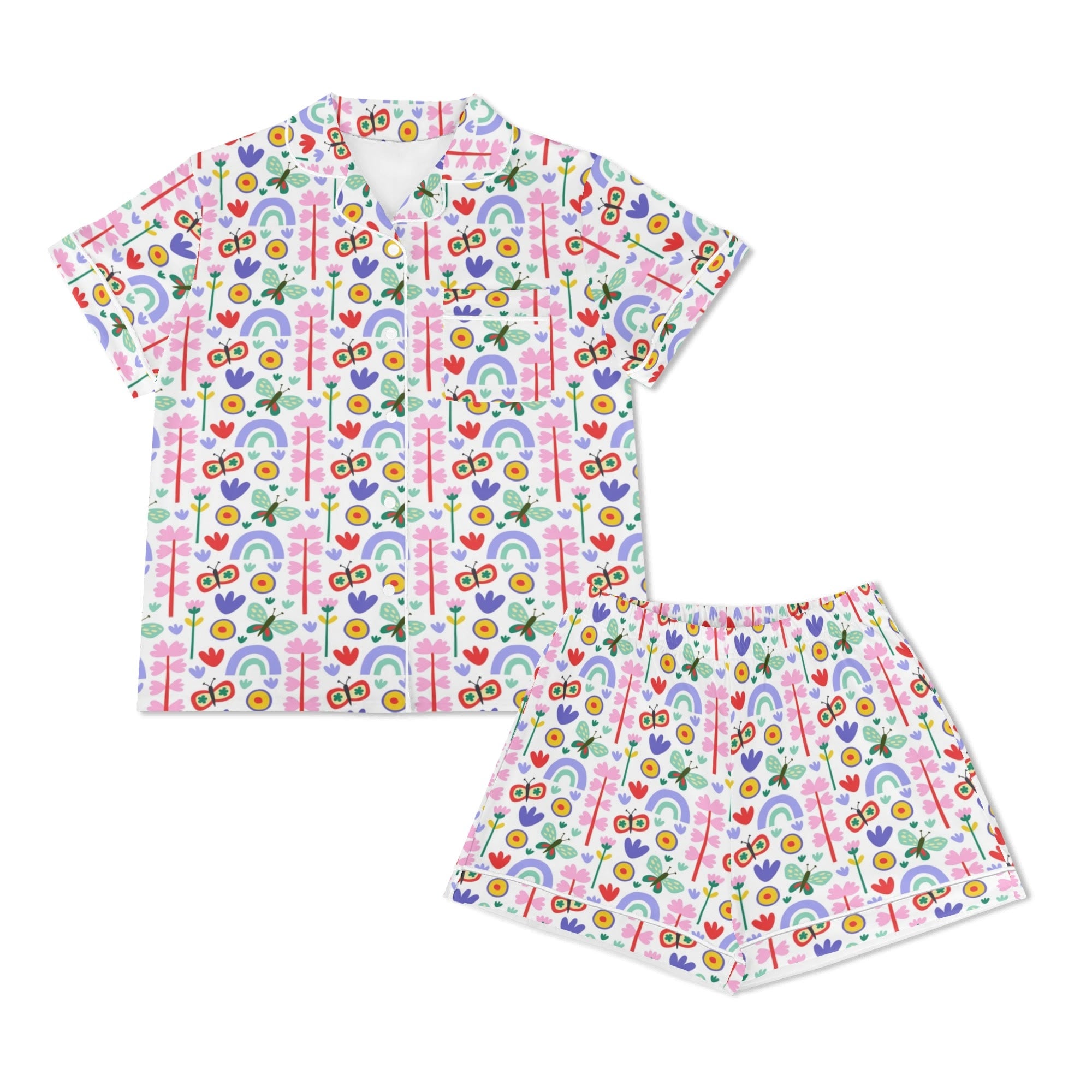 Rainbows And Butterflies Womens Short Sleeve 2-Piece Pyjama Set Women's Short Sleeve Pyjamas animal Printed Offshore