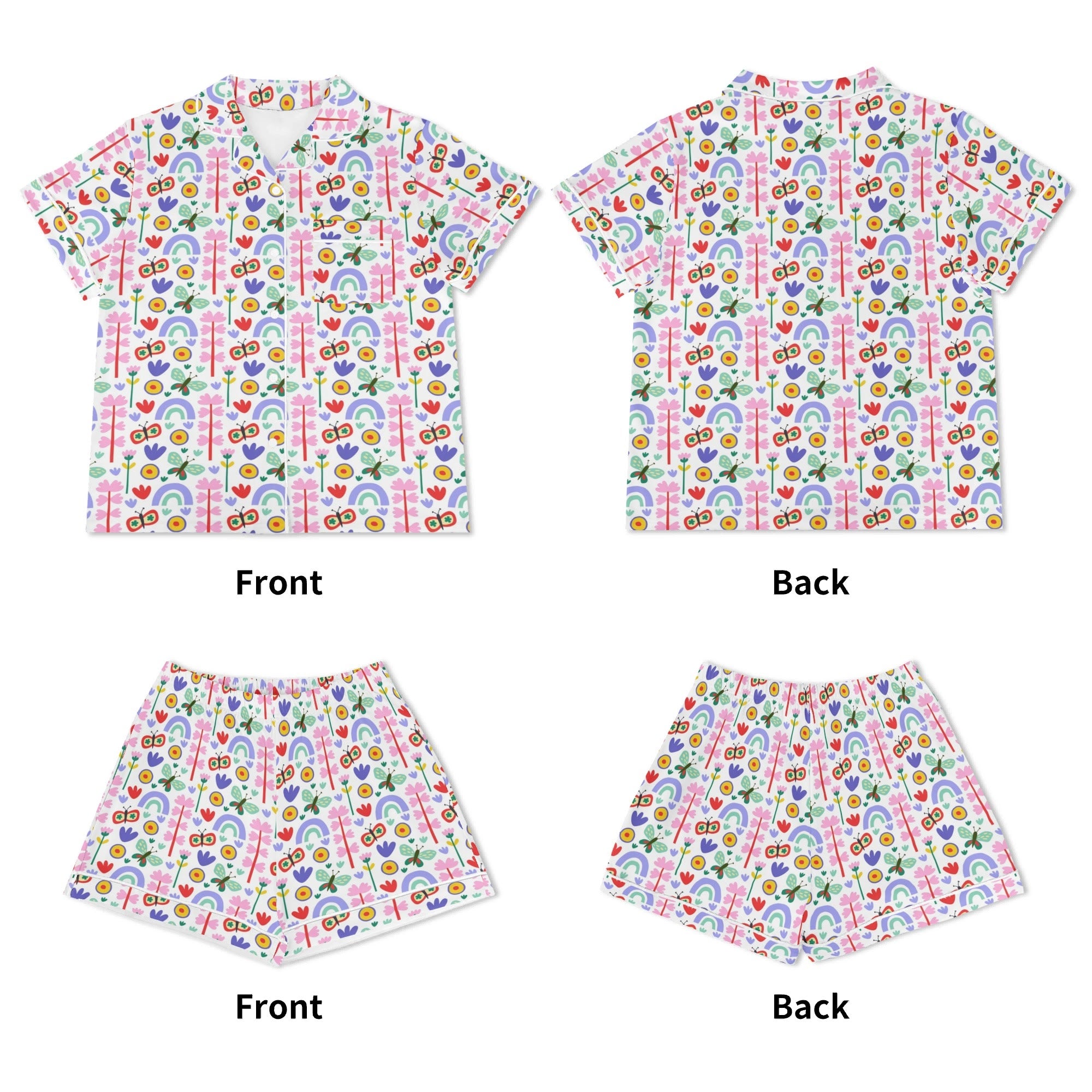Rainbows And Butterflies Womens Short Sleeve 2-Piece Pyjama Set Women's Short Sleeve Pyjamas animal Printed Offshore