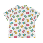 Colourful Cassettes, White Womens Short Sleeve 2-Piece Pyjama Set Women's Short Sleeve Pyjamas Music Printed Offshore Retro