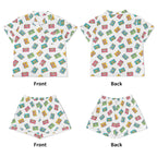 Colourful Cassettes, White Womens Short Sleeve 2-Piece Pyjama Set Women's Short Sleeve Pyjamas Music Printed Offshore Retro