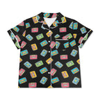 Colourful Cassettes, Black Womens Short Sleeve 2-Piece Pyjama Set Women's Short Sleeve Pyjamas Music Printed Offshore Retro