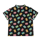 Colourful Cassettes, Black Womens Short Sleeve 2-Piece Pyjama Set Women's Short Sleeve Pyjamas Music Printed Offshore Retro