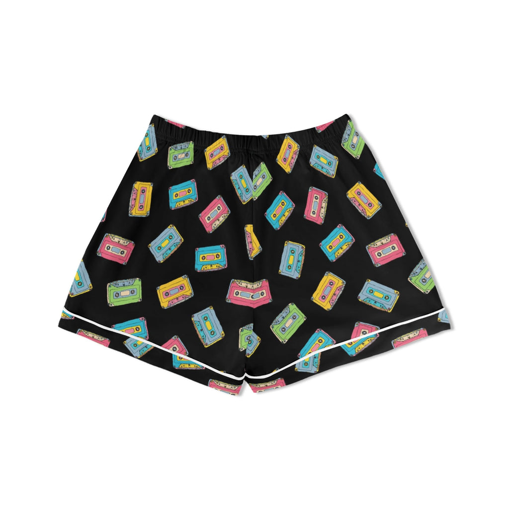 Colourful Cassettes, Black Womens Short Sleeve 2-Piece Pyjama Set Women's Short Sleeve Pyjamas Music Printed Offshore Retro