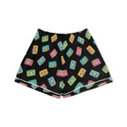 Colourful Cassettes, Black Womens Short Sleeve 2-Piece Pyjama Set Women's Short Sleeve Pyjamas Music Printed Offshore Retro