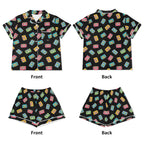 Colourful Cassettes, Black Womens Short Sleeve 2-Piece Pyjama Set Women's Short Sleeve Pyjamas Music Printed Offshore Retro