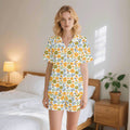Retro Boho Flowers Womens Short Sleeve 2-Piece Pyjama Set 2XL Women's Short Sleeve Pyjamas Plants Printed Offshore