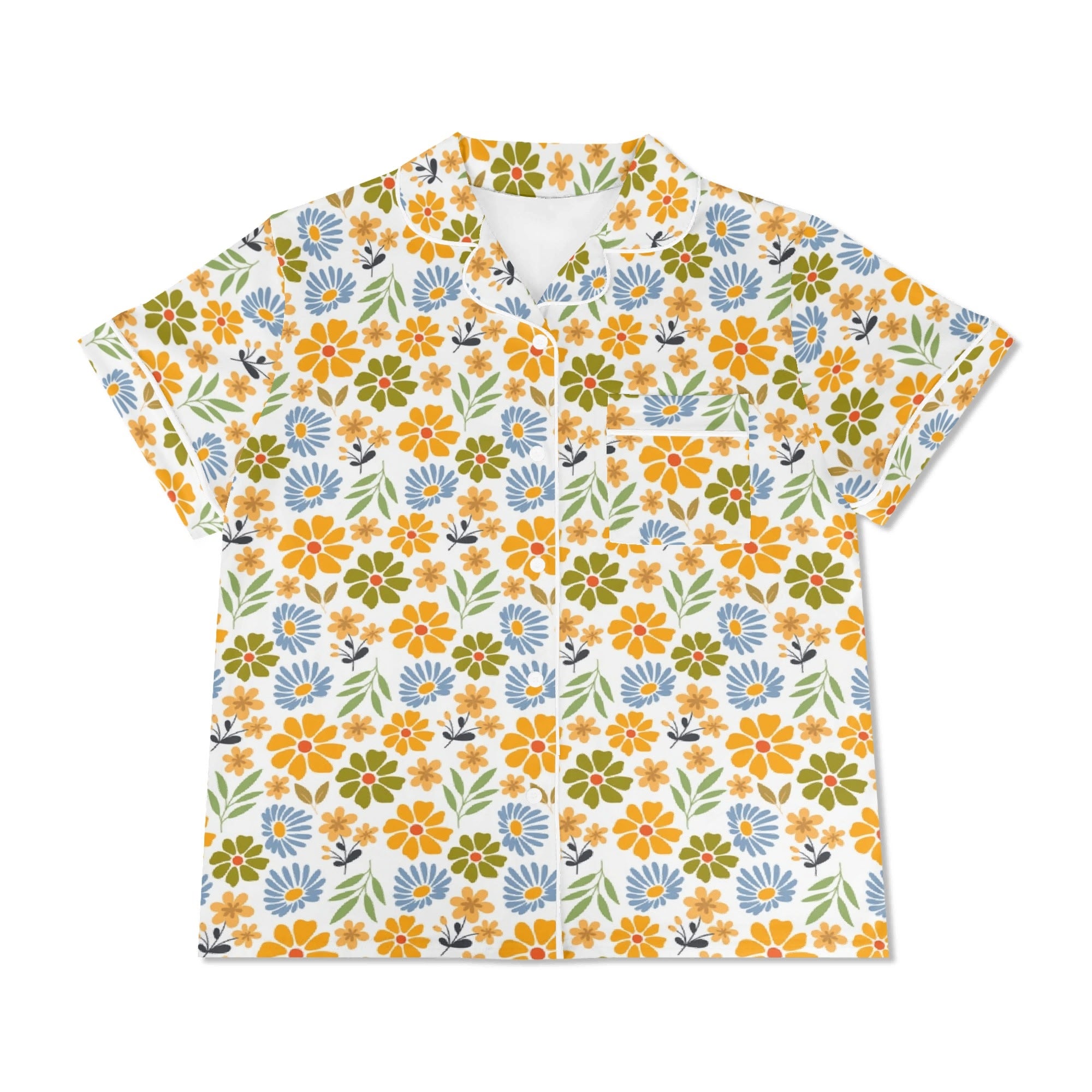 Retro Boho Flowers Womens Short Sleeve 2-Piece Pyjama Set Women's Short Sleeve Pyjamas Plants Printed Offshore