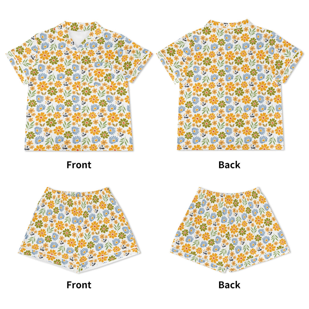Retro Boho Flowers Womens Short Sleeve 2-Piece Pyjama Set Women's Short Sleeve Pyjamas Plants Printed Offshore