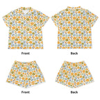 Retro Boho Flowers Womens Short Sleeve 2-Piece Pyjama Set Women's Short Sleeve Pyjamas Plants Printed Offshore