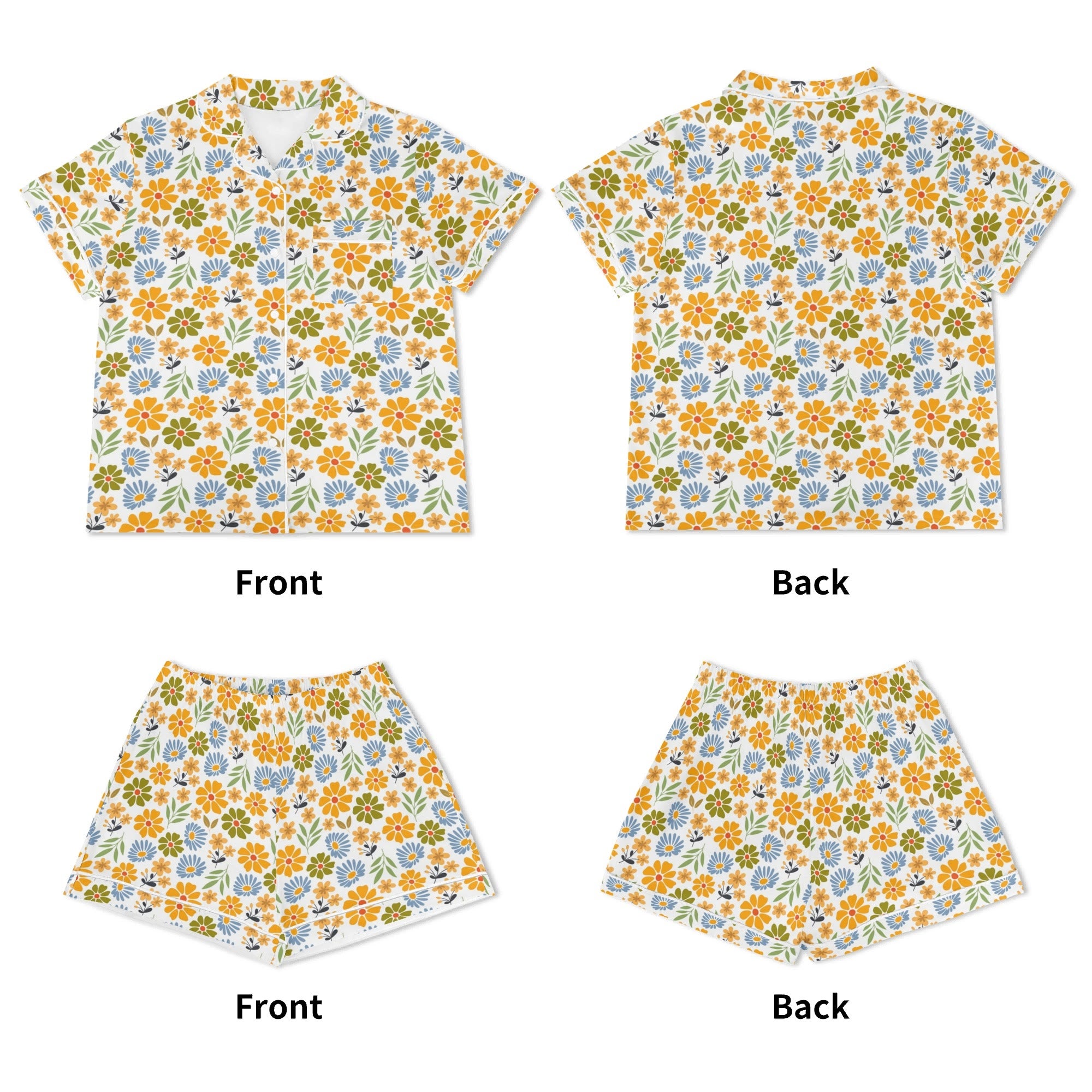 Retro Boho Flowers Womens Short Sleeve 2-Piece Pyjama Set Women's Short Sleeve Pyjamas Plants Printed Offshore