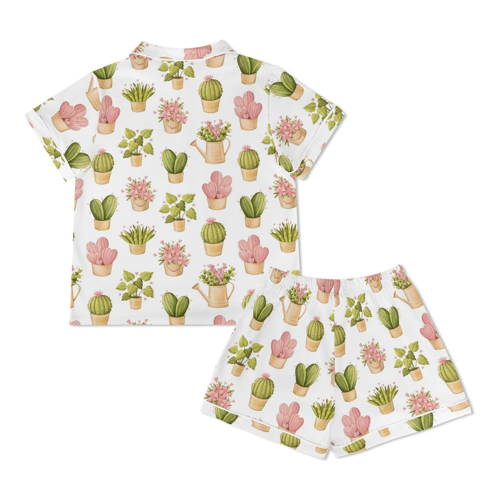 Cactus Pots And Flowers Womens Short Sleeve 2-Piece Pyjama Set Women's Short Sleeve Pyjamas Plants Printed Offshore