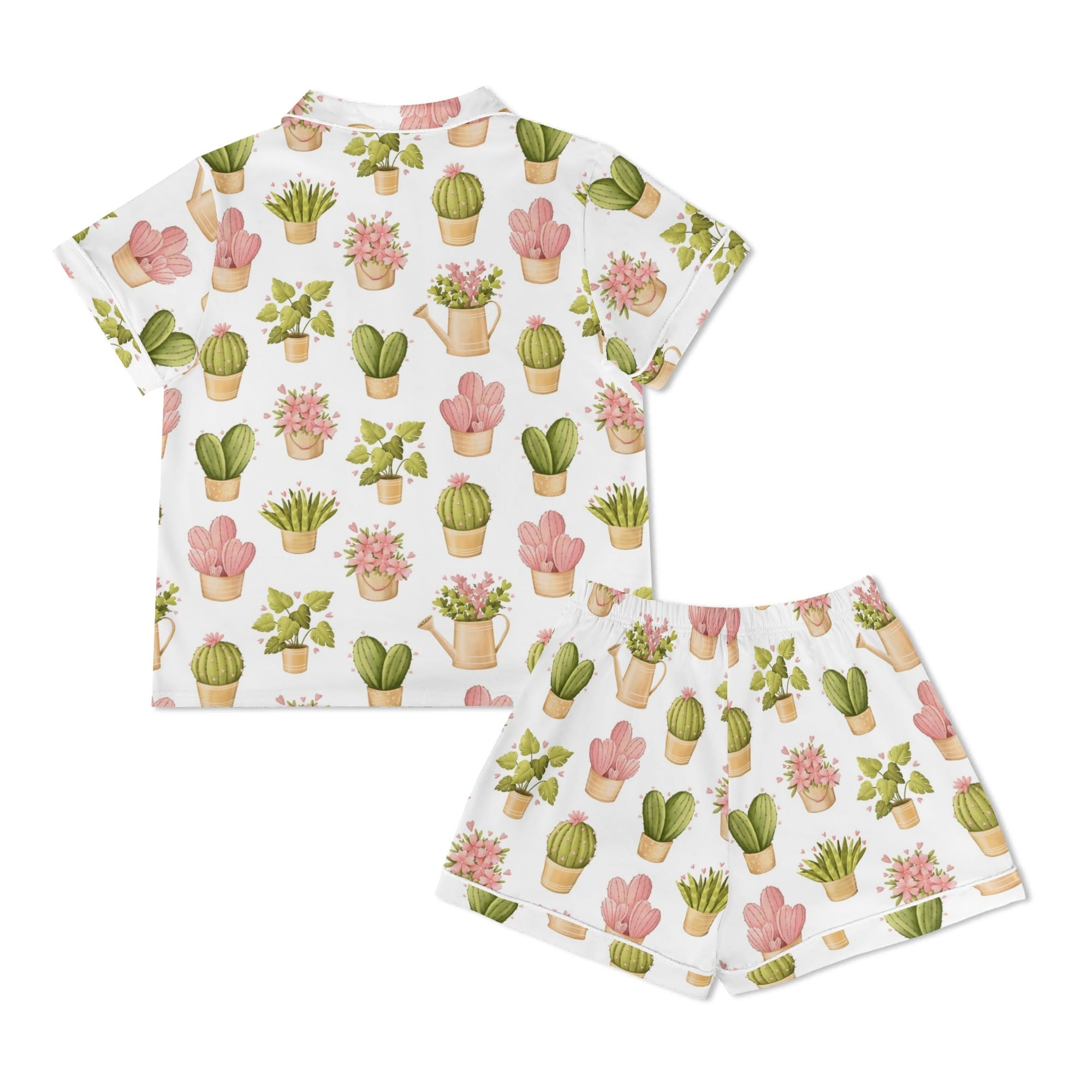 Cactus Pots And Flowers Womens Short Sleeve 2-Piece Pyjama Set Women's Short Sleeve Pyjamas Plants Printed Offshore